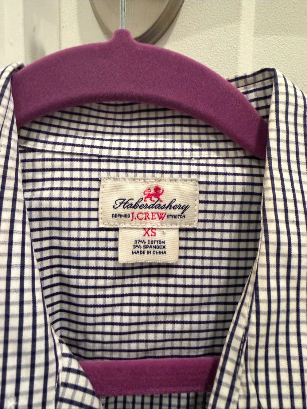 J. Crew Haberdashery Navy and White Gingham Button-Down Shirt XS